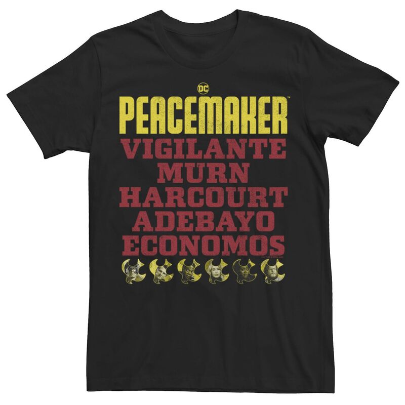 アニメキャラクター メンズ トップス Tシャツ Licensed Character Men's DComics Peacemaker Team Name Stack Tee Black ブラック｜ReVida 店