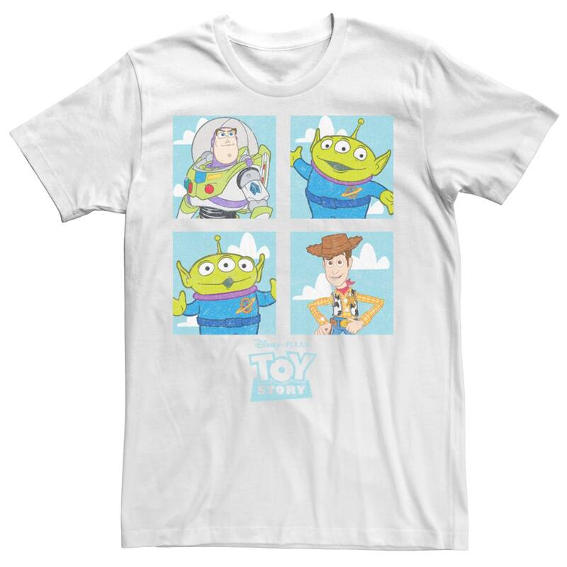 ディズニー ピクサー メンズ トップス Tシャツ Men's Disney / Pixar's Toy Story Buzz Alien Woody Group Shotee White ホワイト｜ReVida 店