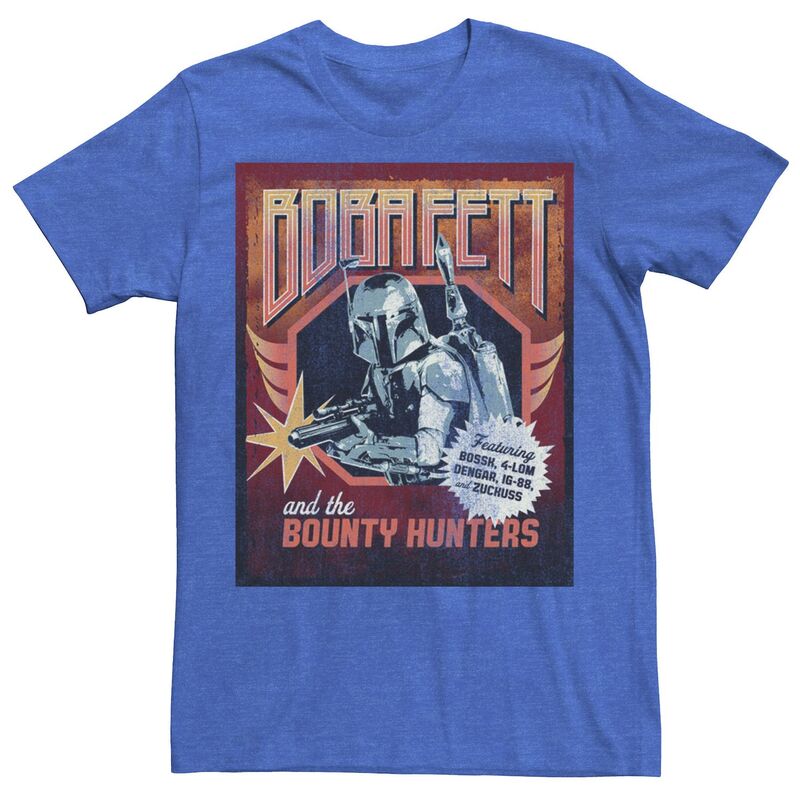 スター ウォーズ メンズ トップス Tシャツ Men'star Wars Boba Fett And The Bounty Hunters Poster Tee Royal Heather ヘザー｜ReVida 店