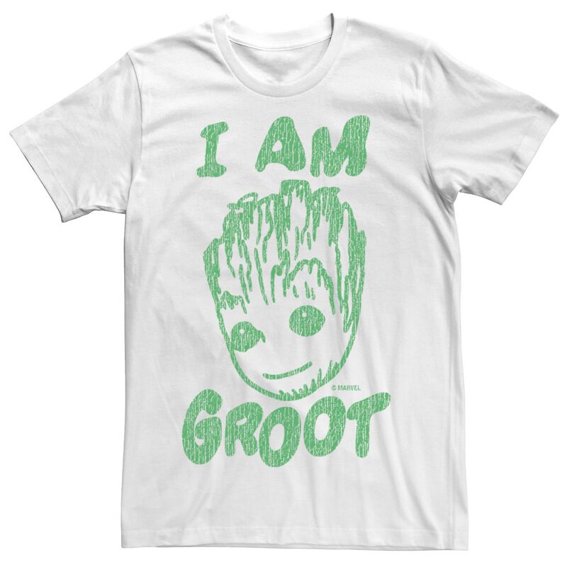 アニメキャラクター メンズ トップス Tシャツ ロゴ Licensed Character Men's Marvel Guardian Of The Galaxy Rough Groot I Am Groot Logo Tee White ホワイト｜ReVida 店