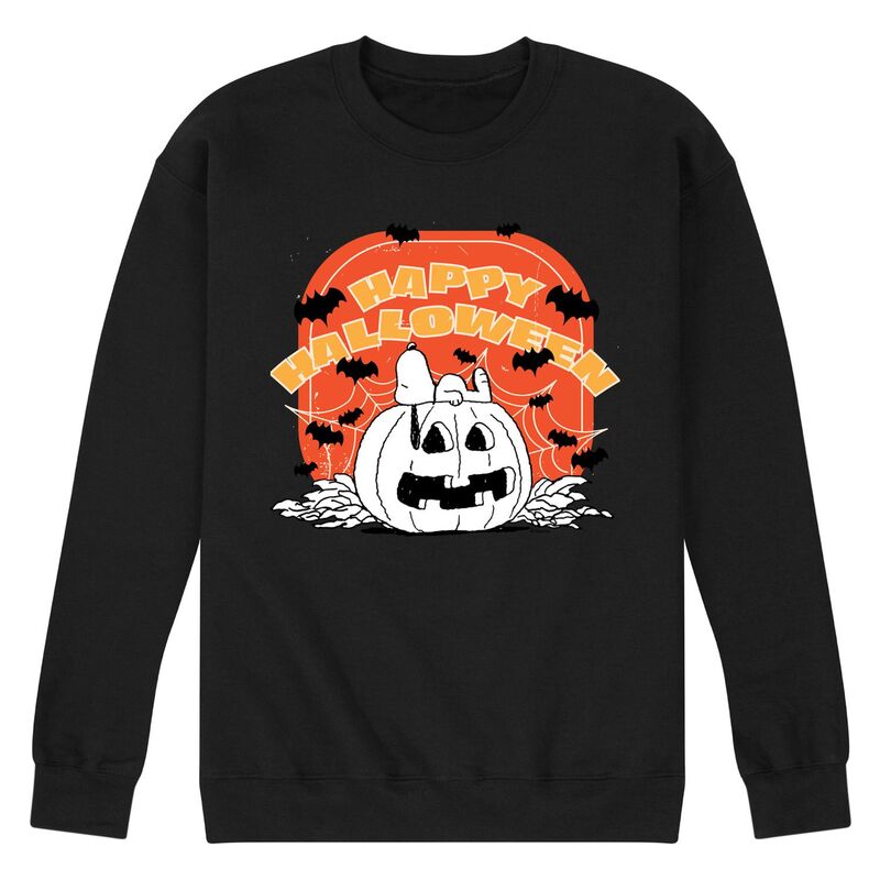 アニメ文字記号 メンズ トップス ティーシャツ 流汗 フリース Licensed Character Men\u0027s Peanuts Pumpkin Retro Halloween Fleece Sweatshirt Black 黒いこと メンズファッション-トップス