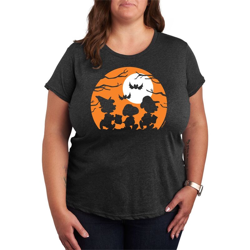 アニメキャラクター レディース トップス Tシャツ プラスサイズ グラフィック Licensed Character Plusize Peanuts Trick Or Treat Graphic Tee Heather Charcoal チャコール