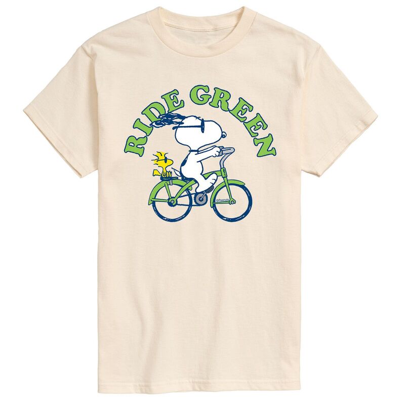 アニメキャラクター メンズ トップス Tシャツ Licensed Character Men's Peanuts Ride Green Tee Beige ベージュ