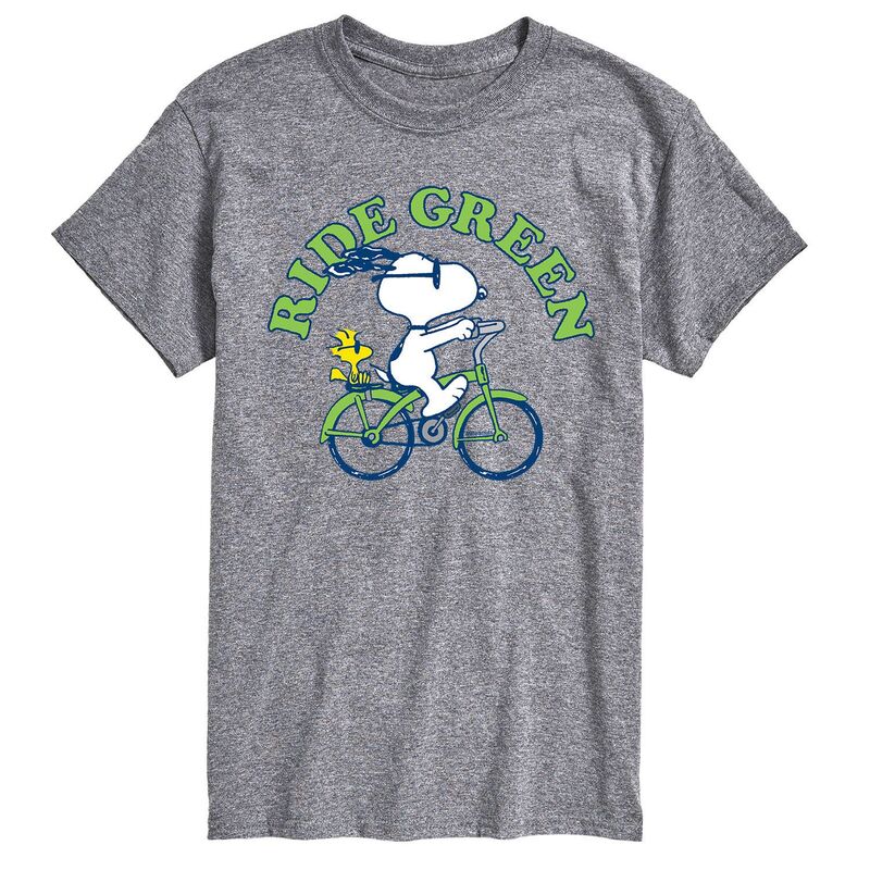 アニメキャラクター メンズ トップス Tシャツ Licensed Character Men's Peanuts Ride Green Tee Gray グレー