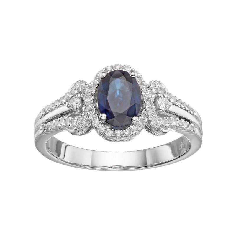 Gemminded レディース アクセサリー リング Gemminded 10k White Gold Sapphire & 1/4 Carat.W. Diamond Oval Halo Ring Blue ブルー｜ReVida 店