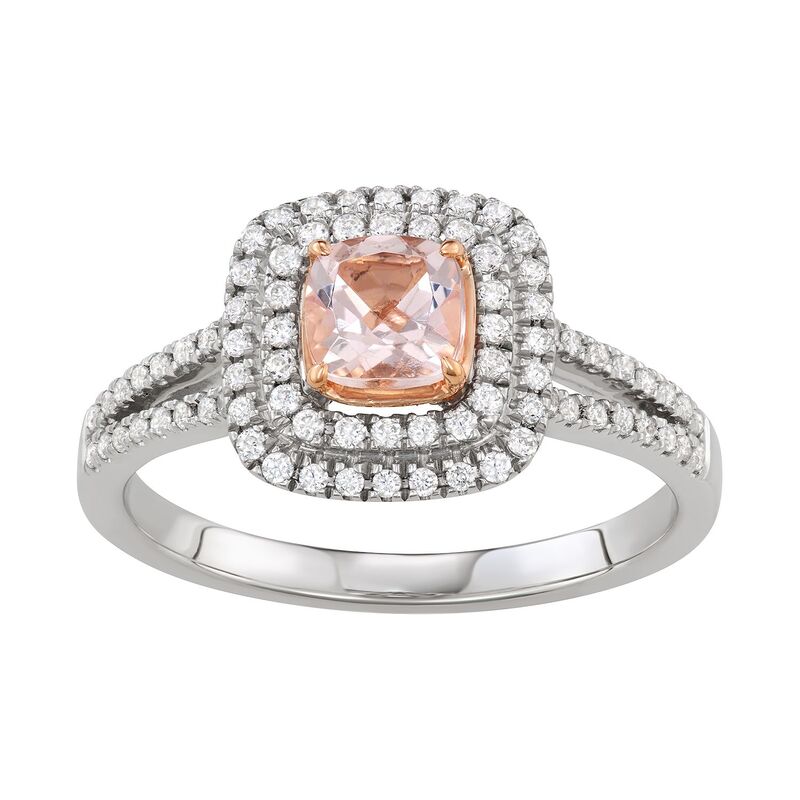 ヴェラウォン レディース アクセサリー リング Simply Vera Wang Two Tone 14k Gold Morganite & 1/3 Carat.W. Diamond Square Halo Ring 14k Two Tone ゴールド