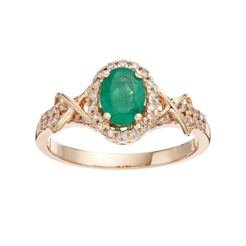 Gemminded レディース アクセサリー リング Gemminded 10k Gold Emerald & 1/4 Carat.W. Diamond Halo Ringreen グリーン