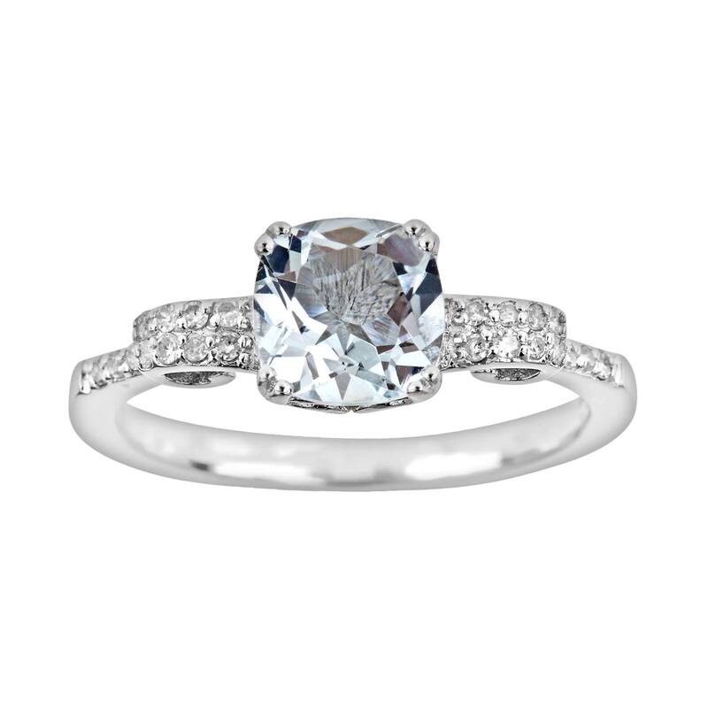 Celebration Gems レディース アクセサリー リング Celebration Gemsterling Silver .11-ct.W. Diamond and Aquamarine Ring Blue ブルー