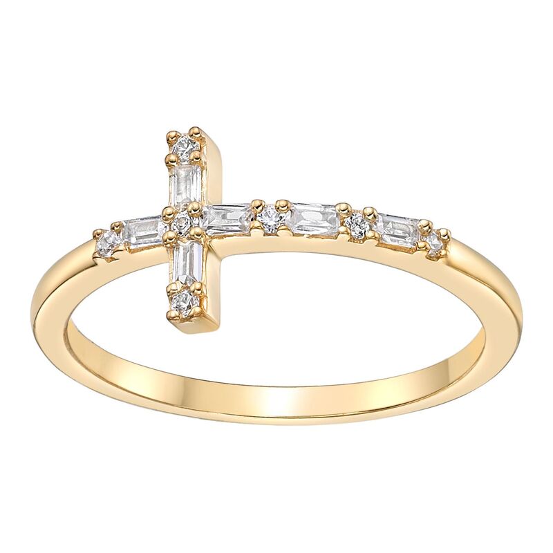 Gemminded レディース アクセサリー リング Gemminded Sterling Silver 1/8 Carat.W. Diamond Sideways Cross Ringold Tone ゴールド