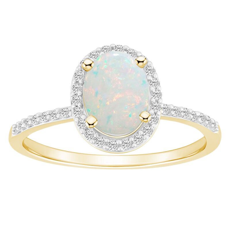 Celebration Gems レディース アクセサリー リング Celebration Gems 10k Gold 8 mm x 6 mm Oval Gemstone & Lab-Created White Sapphire Halo Ring Created Opal ホワイト|ReVida 店