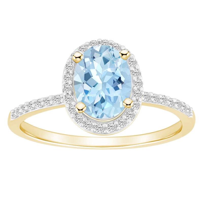 Celebration Gems レディース アクセサリー リング Celebration Gems 10k Gold 8 mm x 6 mm Oval Gemstone & Lab-Created White Sapphire Halo Ring Simulated Aquamarine ホワイト|ReVida 店
