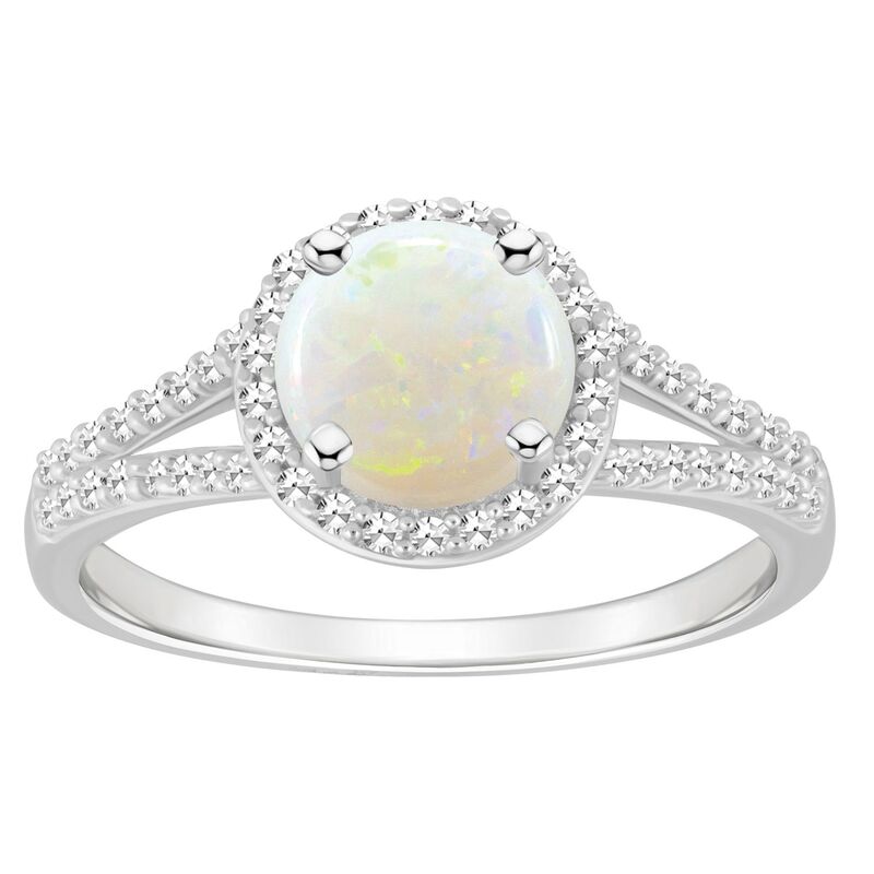 Celebration Gems レディース アクセサリー リング Celebration Gemsterling Silver 7 mm Round Gemstone and 1/4 Carat.W. Diamond Split Shank Ring Opal シルバー