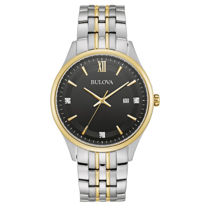 ブロバ メンズ アクセサリー 腕時計 Tシャツ Bulova Men's Two-Tone Stainlessteel Diamond Accent Dial Bracelet Watch Two Tone Black ブラック