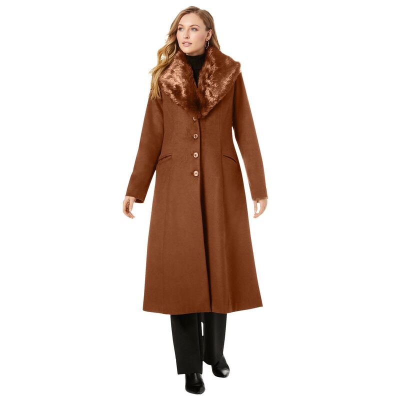 ジェシカロンドン レディース アウター ジャケット・ブルゾン プラスサイズ ウール コート Jessica London Women's Plusize Long Wool-blend Coat With Faux Fur Collar Cognac