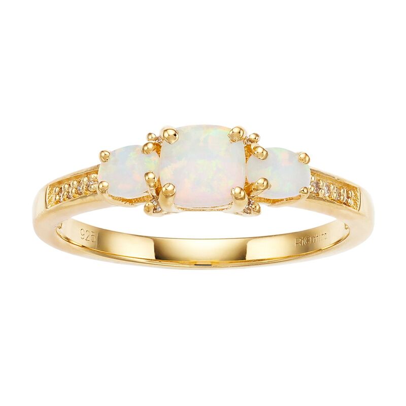 Gemminded レディース アクセサリー リング Gemminded 18k Gold 3-Stone Lab-Created Opal & Diamond Accent Ringold Tone ゴールド