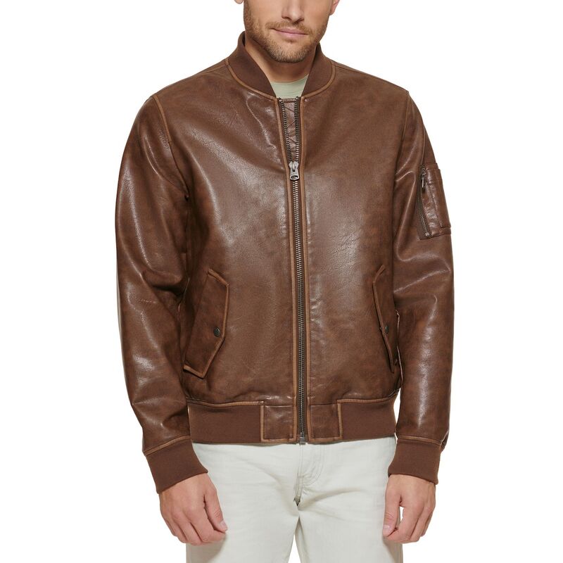 リーバイス メンズ アウター ジャケット・ブルゾン レザー フェイクレザー Men's Levi'sR Faux Leather Flight Bomber Jacket Saddle
