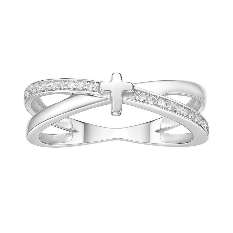 Gemminded レディース アクセサリー リング Gemminded Sterling Silver 1/10 Carat.W. Diamond Cross Ring Sterling シルバー