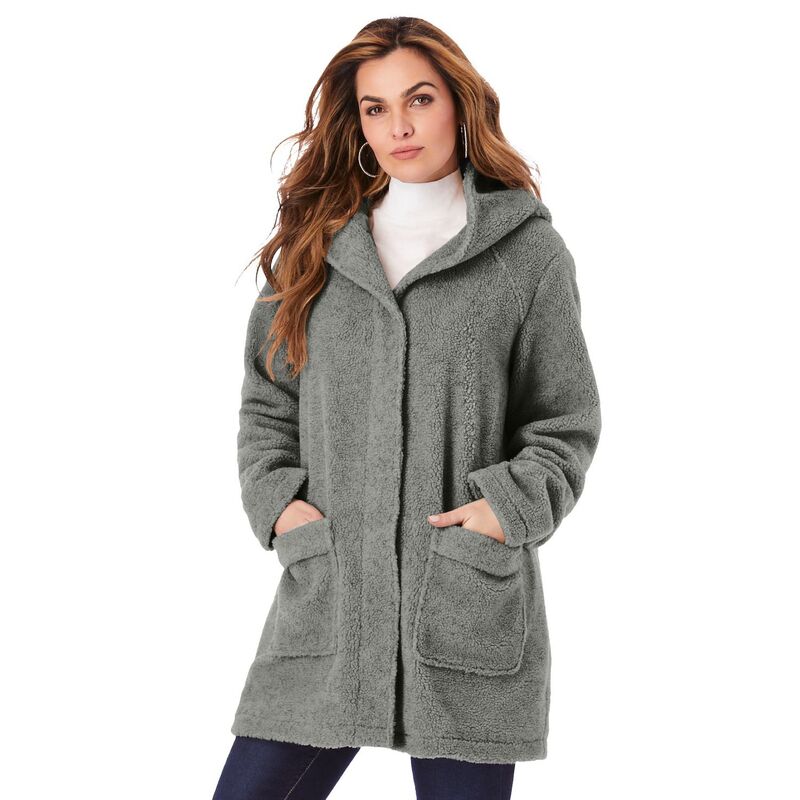 ロアマンズ レディース アウター ジャケット・ブルゾン プラスサイズ コート フリース Roaman's Women's Plusize Hooded Textured Fleece Coat Medium Heather Grey グレー
