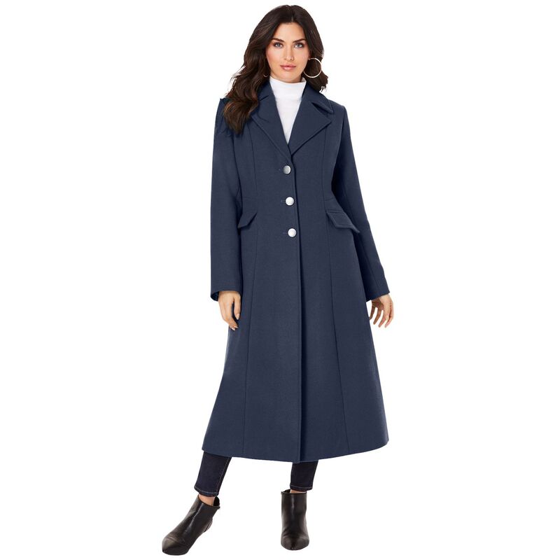 ロアマンズ レディース アウター ジャケット・ブルゾン プラスサイズ ウール コート Roaman's Women's Plusize Long Wool-blend Coat Navy ネイビー