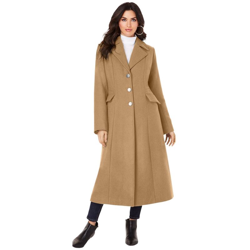 ロアマンズ レディース アウター ジャケット・ブルゾン プラスサイズ ウール コート Roaman's Women's Plusize Long Wool-blend Coat Soft Camel キャメル