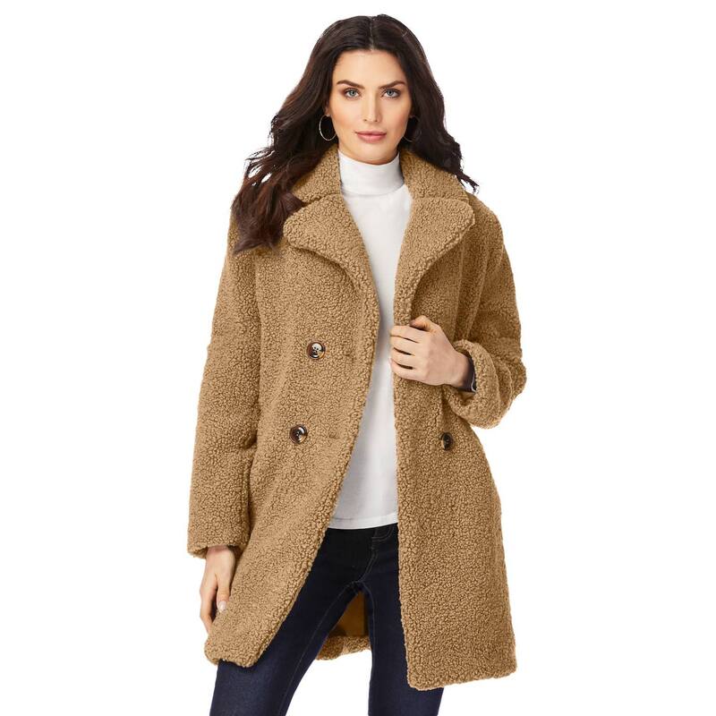 ロアマンズ レディース アウター ジャケット・ブルゾン プラスサイズ コート Roaman's Women's Plusize Double-breasteddy Coat Soft Camel キャメル
