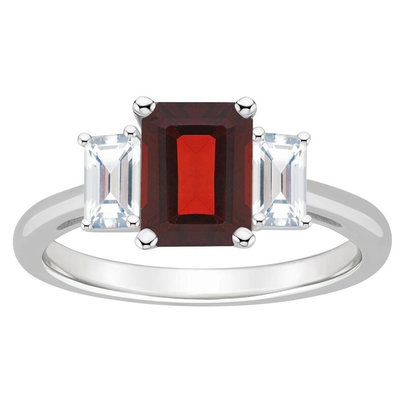 Alyson Layne レディース アクセサリー リング Alyson Layne Sterling Silver 8 mm x 6 mm Emerald Cut Gemstone & White Topaz Three-Stone Ringarnet ホワイト