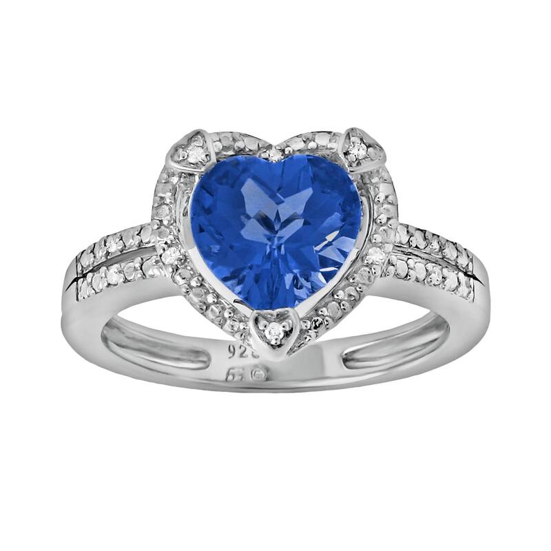 Gemminded レディース アクセサリー リング Gemminded Sterling Silver Lab-Created Sapphire andiamond Accent Heart Frame Ring Sapphire サファイア