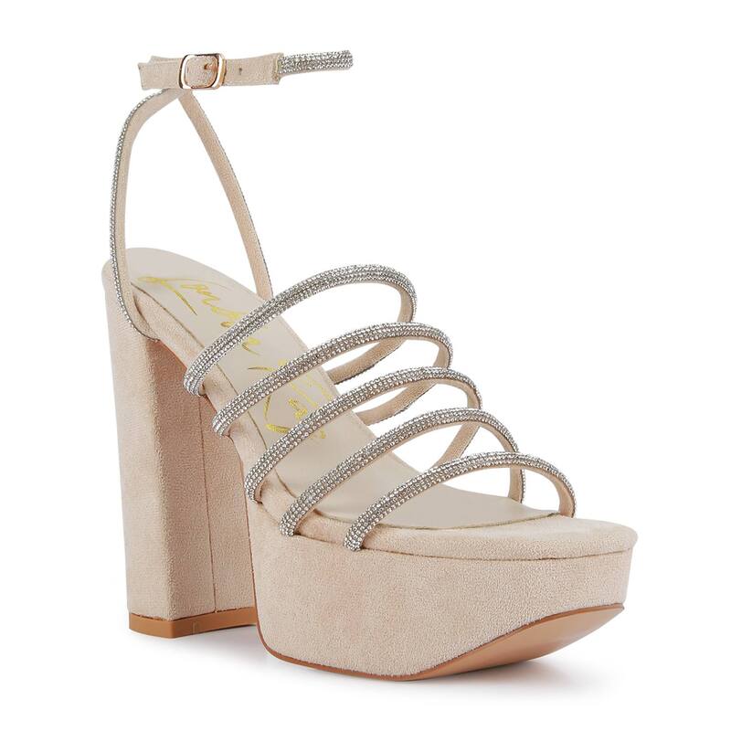 ロンドンラグ レディース シューズ パンプス サンダル 踵 London Rag Tricks Women\u0027s Rhinestone Block Heel Sandals Beige ベージュ