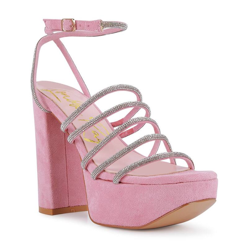 ロンドンラグ レディース シューズ パンプス サンダル 踵 London Rag Tricks Women\u0027s Rhinestone Block Heel Sandals Pink サクラ色