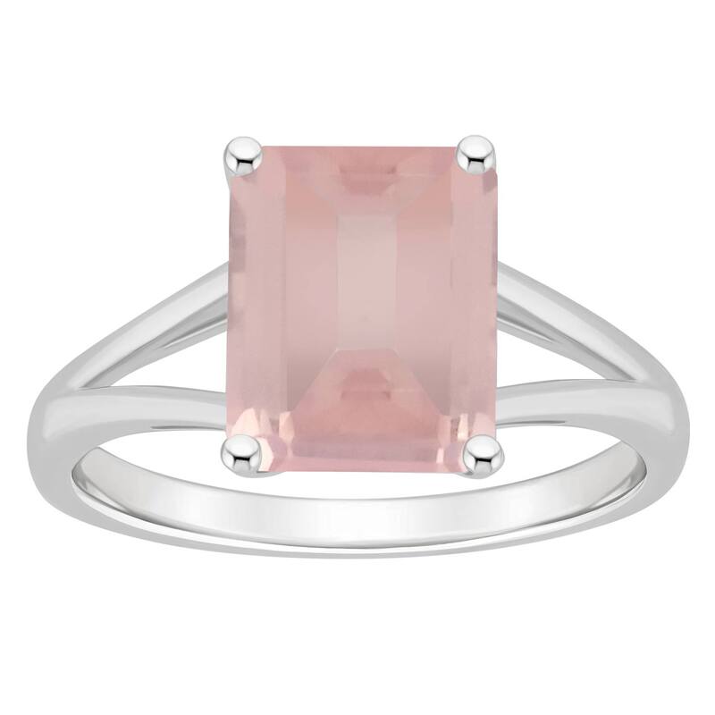 Alyson Layne レディース アクセサリー リング Alyson Layne Sterling Silver 10 mm x 8 mm Emerald Cut Gemstone Split Shank Solitaire Ring Rose Quartz エメラルド