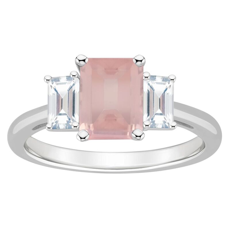 Alyson Layne レディース アクセサリー リング Alyson Layne Sterling Silver 8 mm x 6 mm Emerald Cut Gemstone & White Topaz Three-Stone Ring Rose Quartz ホワイト｜ReVida 店 63,140円