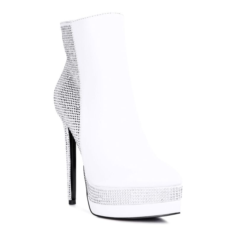 ロンドンラグ レディース シューズ ブーツ・レインブーツ アンクル ヒール London Rag Encanto Diamante Women's Heeled Ankle Boots White ホワイト