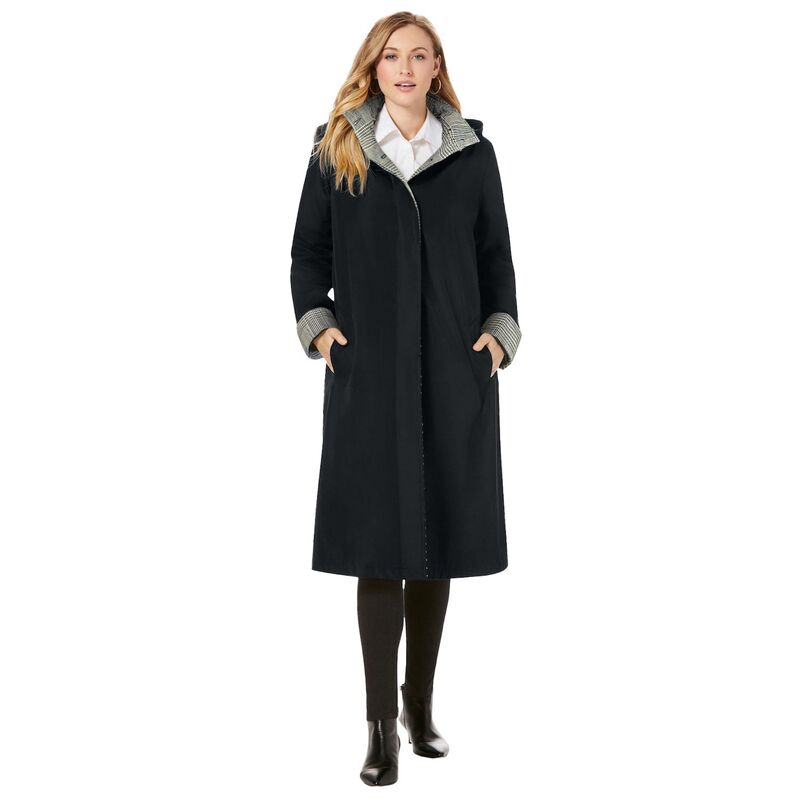 ジェシカロンドン レディース アウター ジャケット・ブルゾン プラスサイズ コントラスト コート Jessica London Women's Plusize Contrast Hood Raincoat Black Ivory Glen Plaid アイボリー