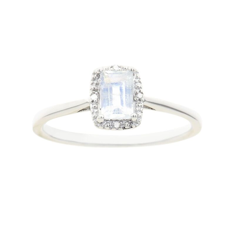Celebration Gems レディース アクセサリー リング Celebration Gemsterling Silver Moonstone & Diamond Accent Rectangle Halo Ring Sterling シルバー|ReVida 店