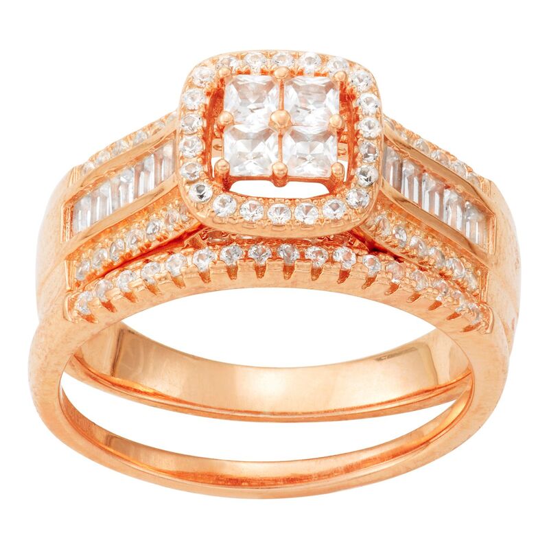Designs by Gioelli レディース アクセサリー リング Designs by Gioelli Sterling Silver Lab-Created White Sapphire Square Ring Set Rose Tone ホワイト｜ReVida 店