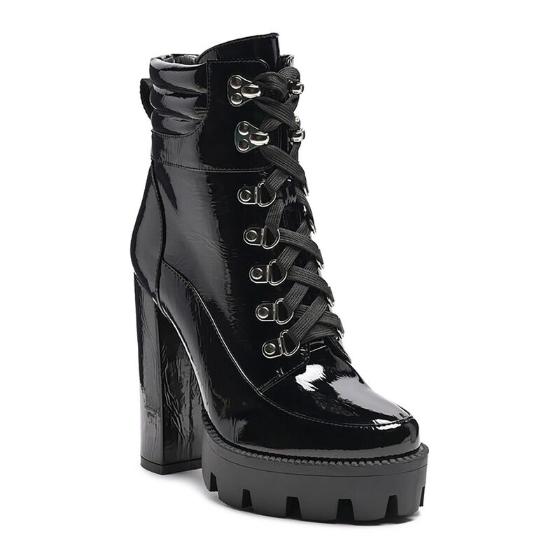 ロンドンラグ レディース シューズ ブーツ・レインブーツ アンクル ヒール London Rag Stopper Women's Block Heel Ankle Boots Black Shiny ブラック