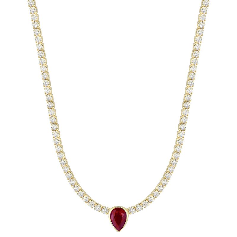 Sunkissed Sterling レディース アクセサリー ネックレス・チョーカー・ペンダントトップ レース Sunkissed Sterling Cubic Zirconia Pear Shaped Tennis Choker Necklace Gold Tone Red レッド