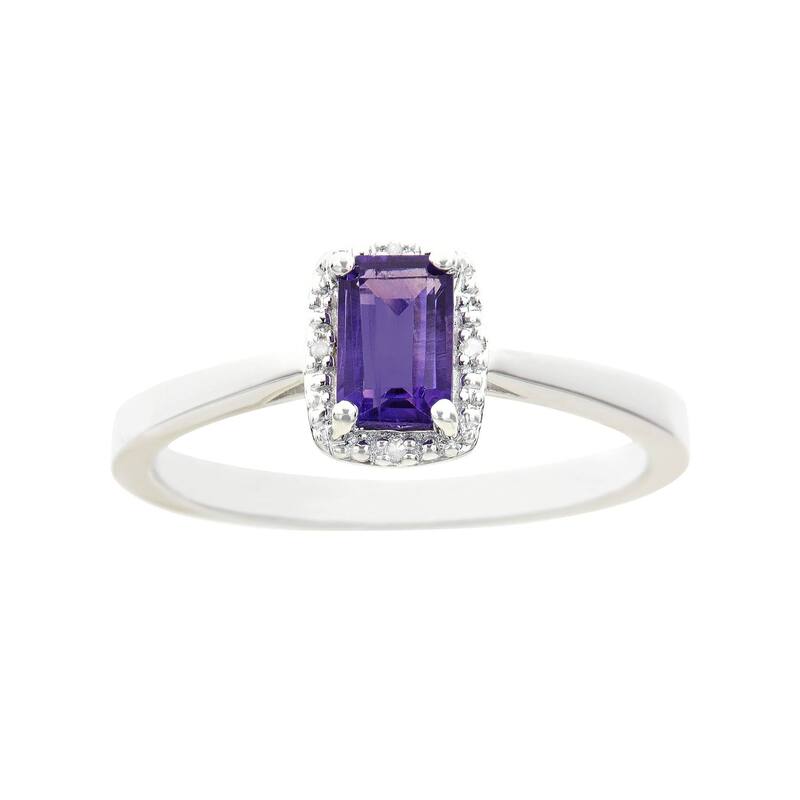 Celebration Gems レディース アクセサリー リング Celebration Gemsterling Silver Amethyst & Diamond Accent Rectangle Halo Ring Sterling シルバー|ReVida 店