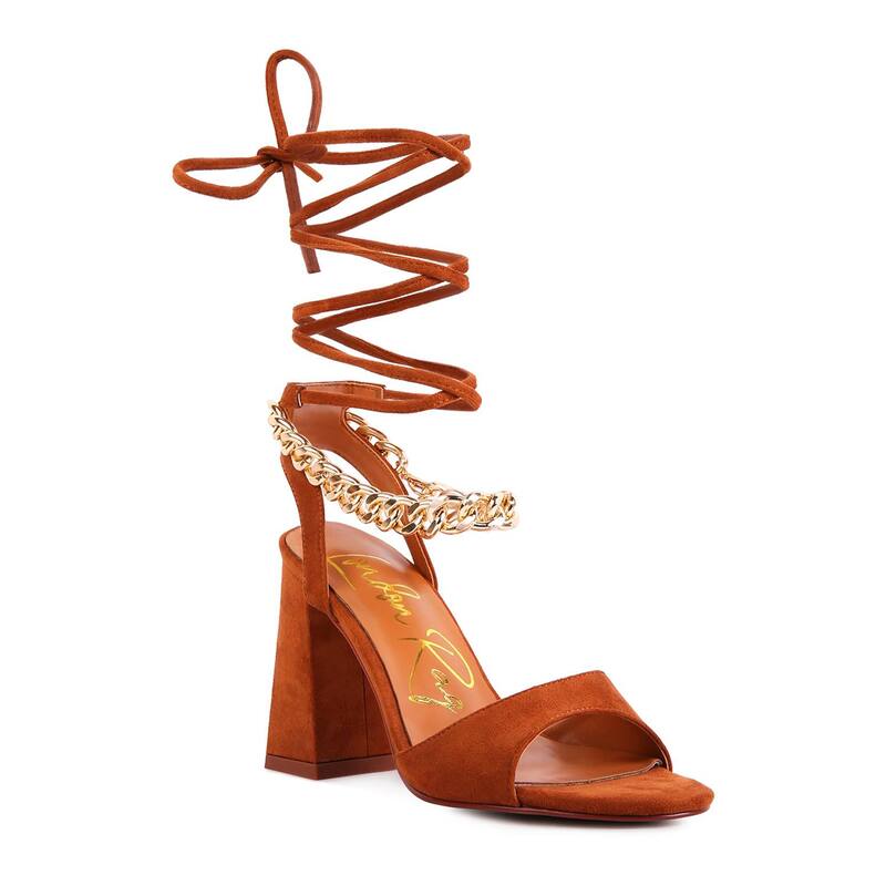 ロンドンラグ レディース シューズ パンプス サンダル 踵 London Ragone Gurl Women\u0027s Chain Tie-Up Block Heel Sandals Tan タン レディース靴-靴