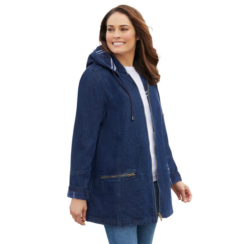 ウーマン ウィズイン レディース アウター ジャケット・ブルゾン プラスサイズ デニム Woman Within Women's Plusize Flannel-linedenim Jacket Indigo Plaid インディゴ