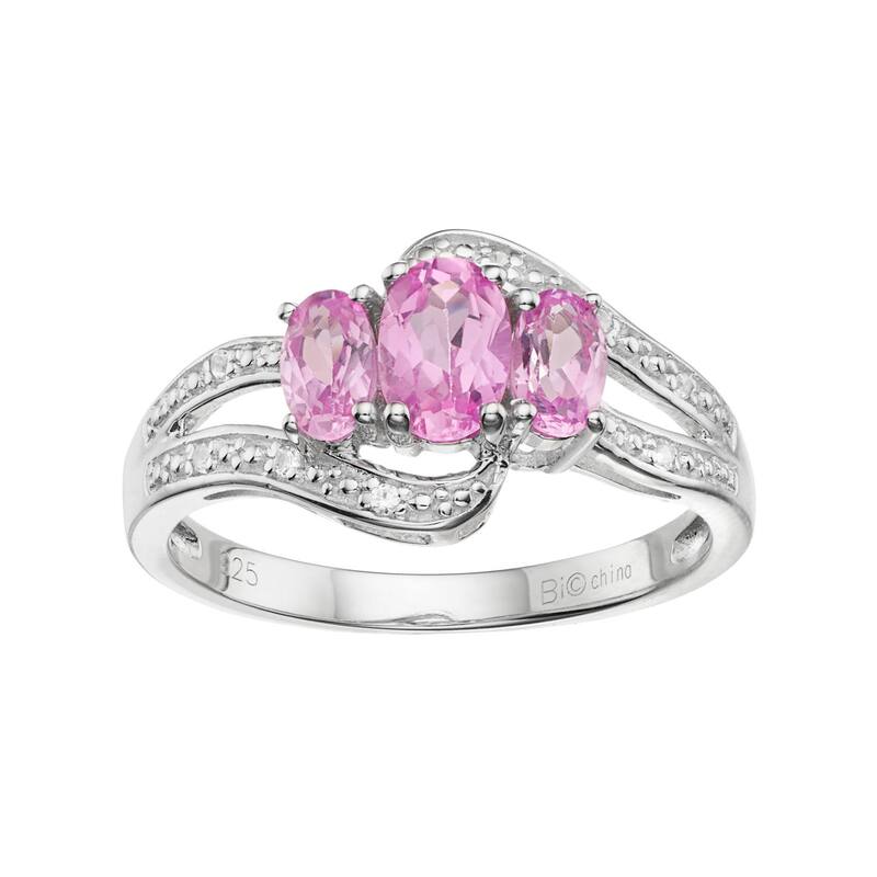 Gemminded レディース アクセサリー リング Gemminded Sterling Silver Lab-Created Pink & White Sapphire 3-Stone Bypass Ring Pink ピンク