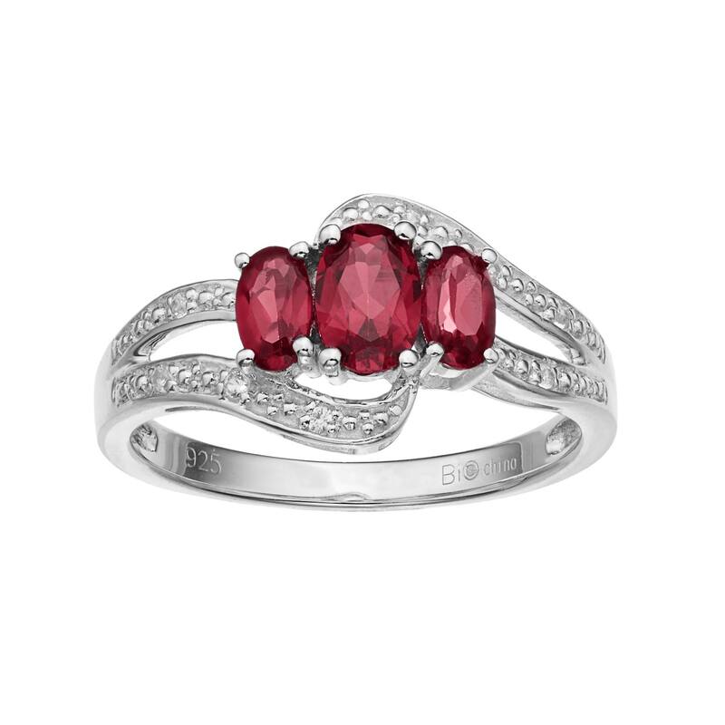 Gemminded レディース アクセサリー リング Gemminded Sterling Silver Garnet & White Topaz 3-Stone Bypass Ring Red レッド|ReVida 店