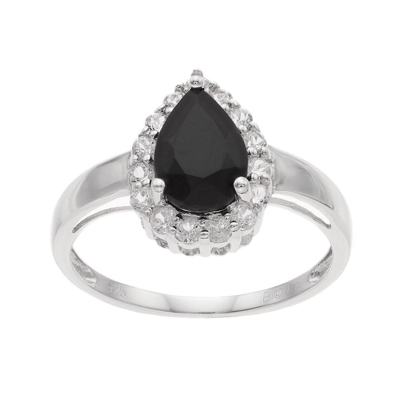 Gemminded レディース アクセサリー リング Gemminded Sterling Silver Onyx & White Topaz Teardrop Ring Sterling ホワイト