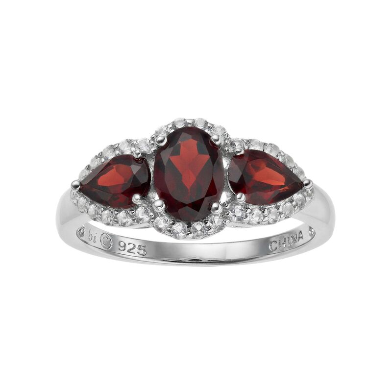Gemminded レディース アクセサリー リング Gemminded Sterling Silver Garnet & White Topaz 3-Stone Ring Sterling ホワイト