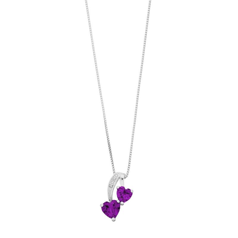 Gemminded レディース アクセサリー ネックレス・チョーカー・ペンダントトップ レース Gemminded Sterling Silver Gemstone & Diamond Accent Double Heart Pendant Necklace Amethyst シルバー