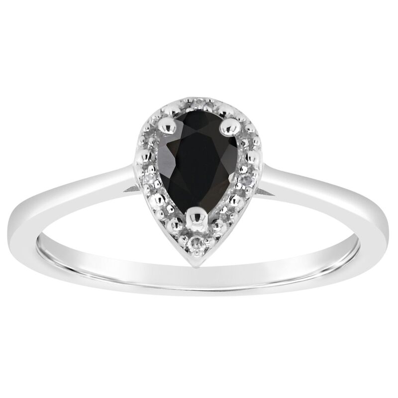 Celebration Gems レディース アクセサリー リング Celebration Gemsterling Silver 6 mm x 4 mm Pear Shaped Onyx & Diamond Accent Halo Ring Sterling シルバー