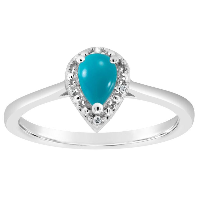 Celebration Gems レディース アクセサリー リング Celebration Gemsterling Silver 6 mm x 4 mm Pear Shaped Stabilized Turquoise & Diamond Accent Halo Ring Sterling ターコイズ