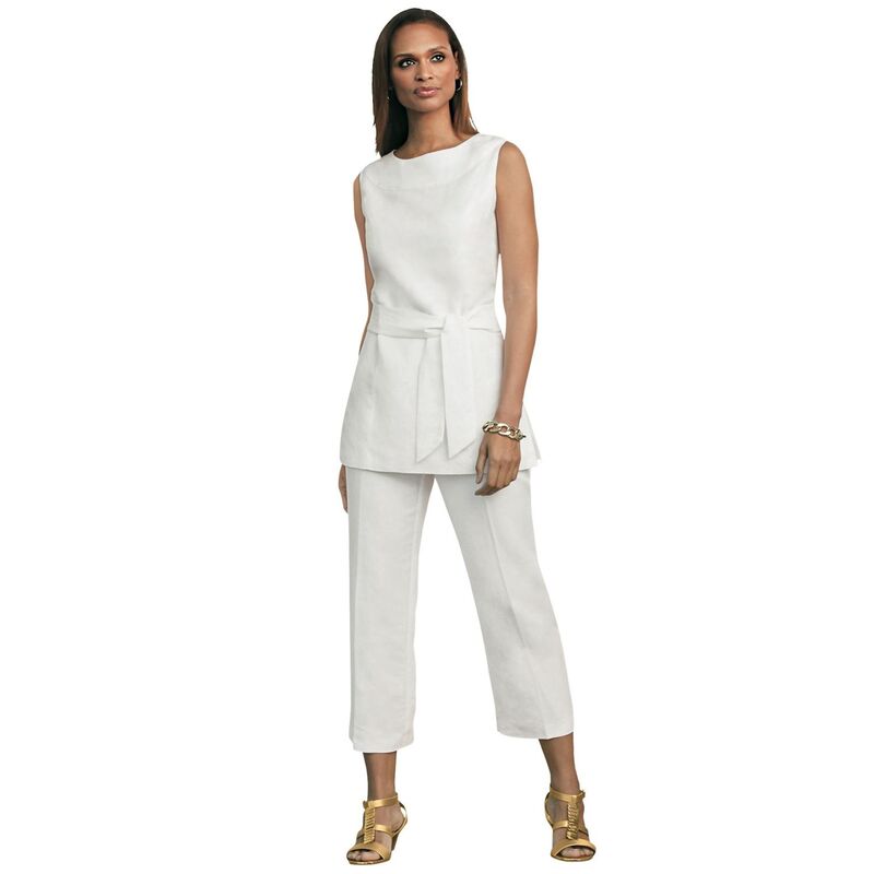 ジェシカロンドン レディース ボトムス カジュアルパンツ プラスサイズ キャップ リネン Jessica London Women's Plusize 2-piece Linen Capri Set White ホワイト｜ReVida 店