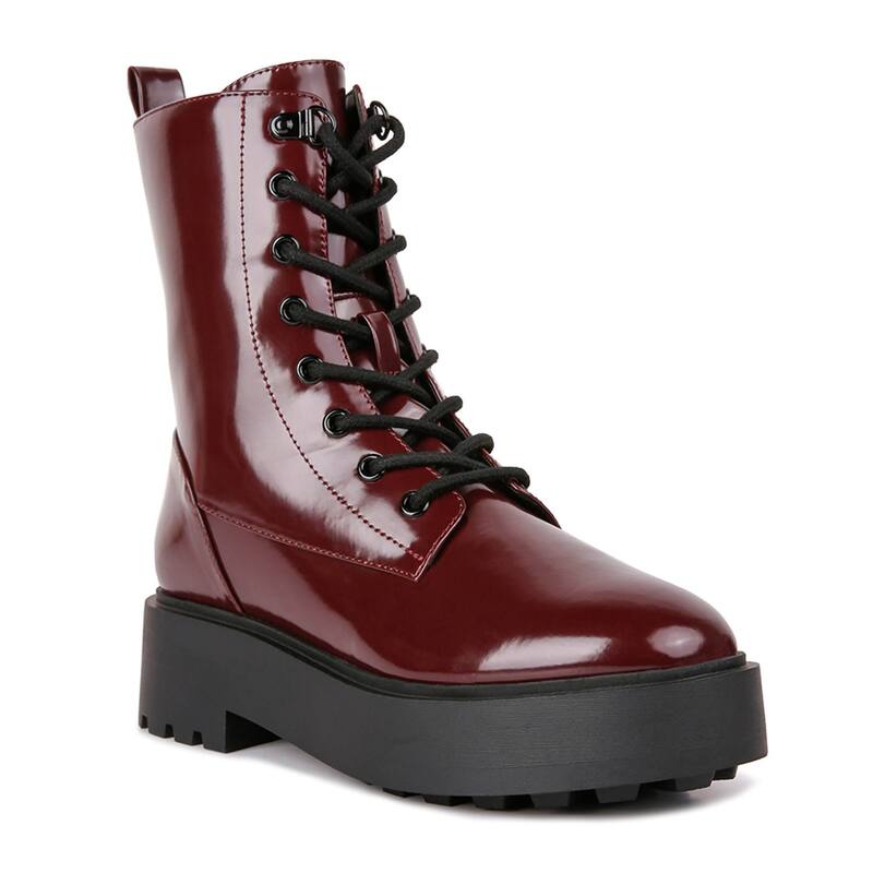 ロンドンラグ レディース シューズ ブーツ・レインブーツ London Rag Molsh Women's Combat Boots Burgundy バーガンディ|ReVida 店
