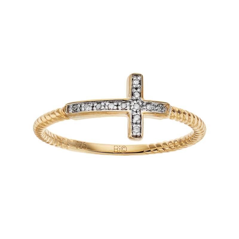Gemminded レディース アクセサリー リング Gemminded 14k Gold Over Silver Diamond Accent Sideways Cross Ring White ホワイト